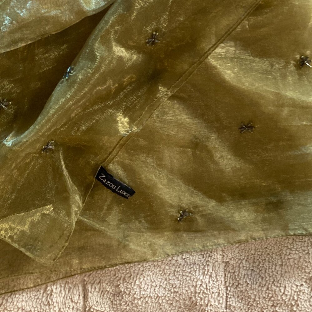 Lightweight Olive Green Luxury Shawl w/ beadwork